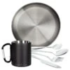Camping Tasse Isotherme Mousqueton, Assiette Plate Et Couverts Set | Acier Inox -Camping En Plein Air Boutique camping tasse isotherme mousqueton assiette plate et couverts set acier inox