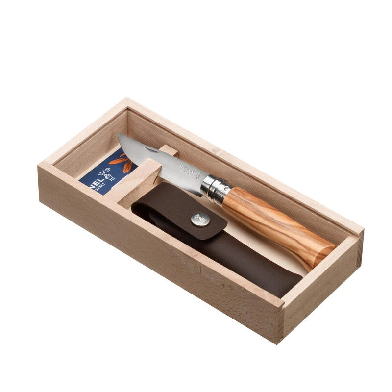 Coffret couteau Opinel randonnée numéro 8 en bois d'olivier, avec son étui cuir Coffret Couteau Opinel Randonnée Numéro 8 En Bois D'olivier, Avec Son étui Cuir -Camping En Plein Air Boutique coffret couteau opinel randonnee numero 8 en bois dolivier avec son etui cuir 2